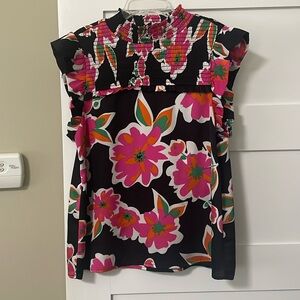 THML black pink orange silky top flutter sleeve